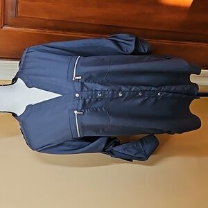 CALVIN KLEIN BLOUSE TOP S 100% POLYESTER DARK GRAY BUTTON DOWN NWOT